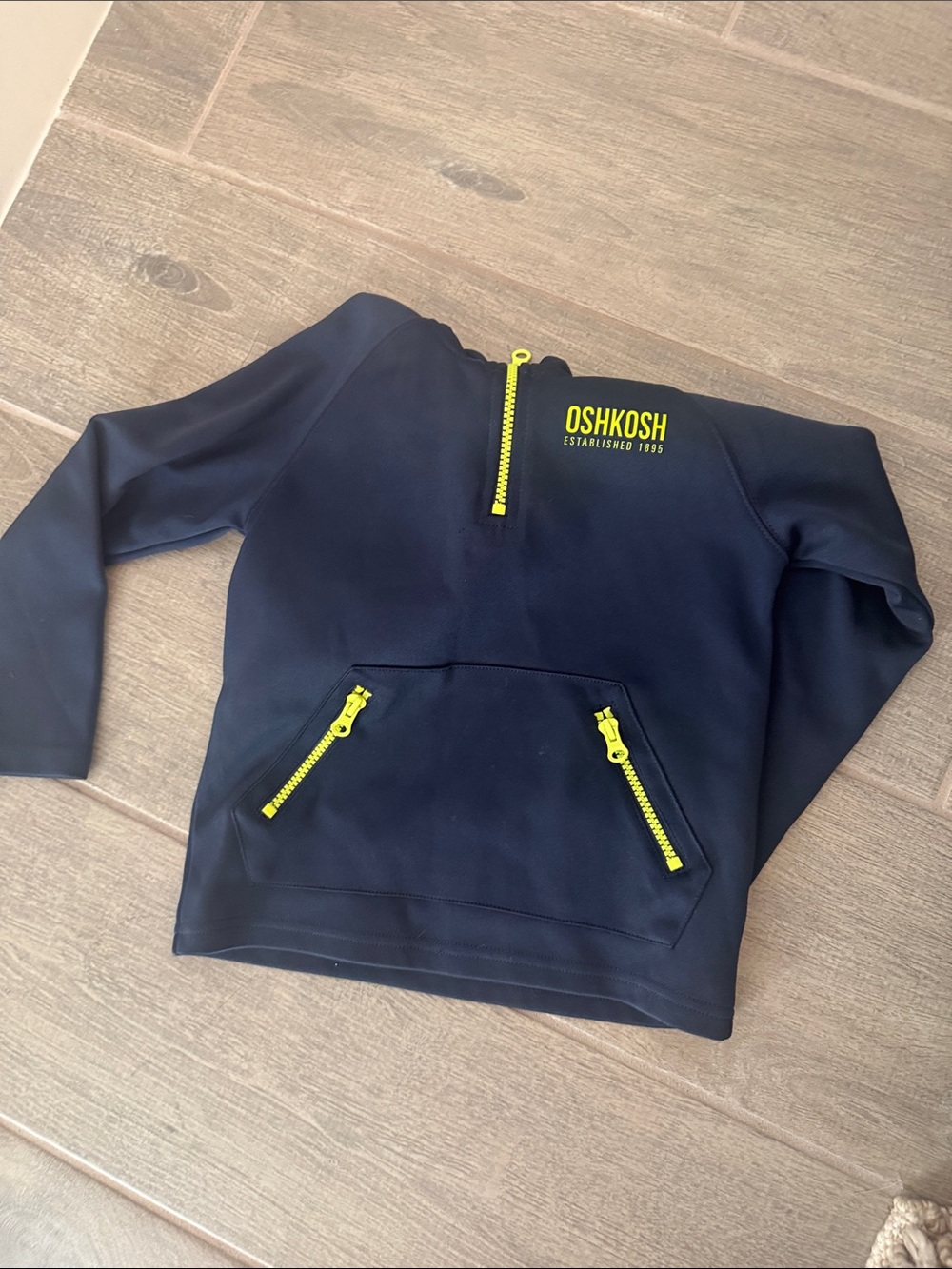 OshKosh B'gosh Navy Hooded Pullover with Yellow Zipper Accents - Picture 2 of 7